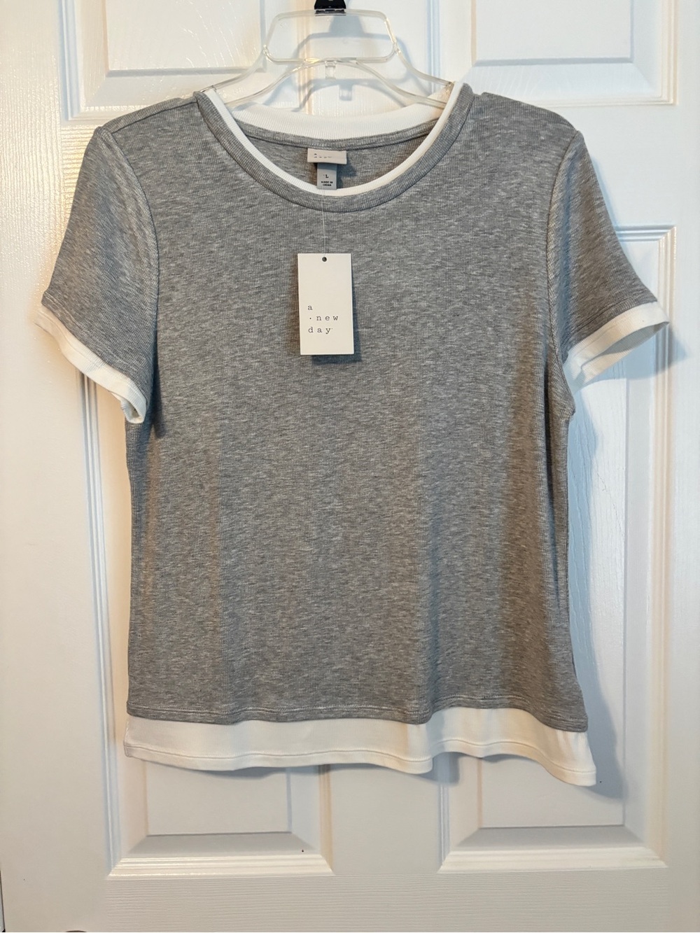 a new day Gray Short Sleeve Tee with White Trim
